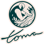 Logo de Toma représentant une silhouette masculine en train de travailler avec des vagues stylisées.